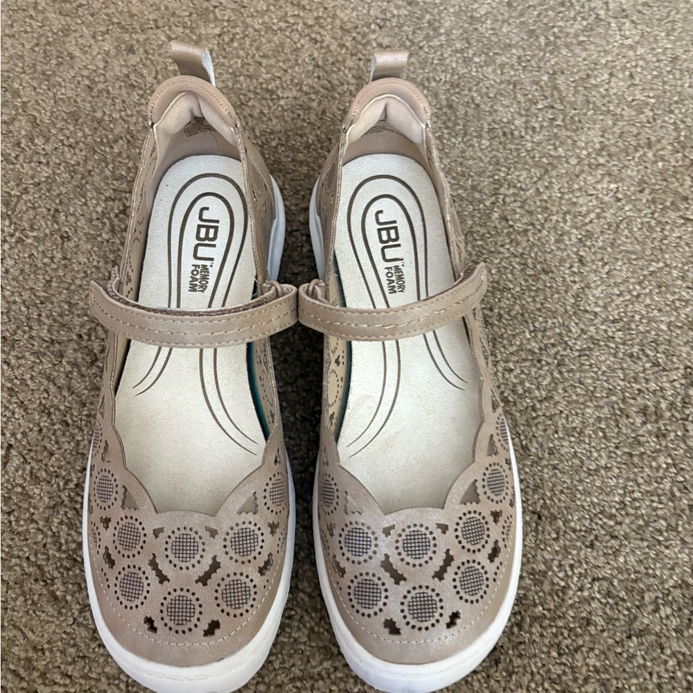 JBU Taupe Perforated Mary Jane Shoes
